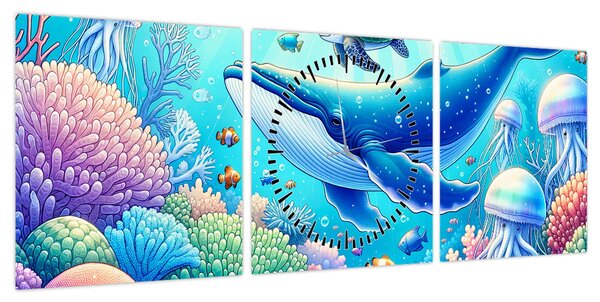 Obraz – Podwodny świat (z zegarem) (90x30 cm)