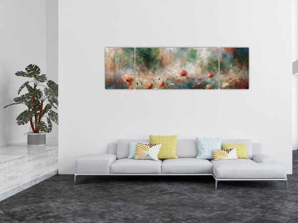 Obraz – Abstrakcja pola z makami (170x50 cm)