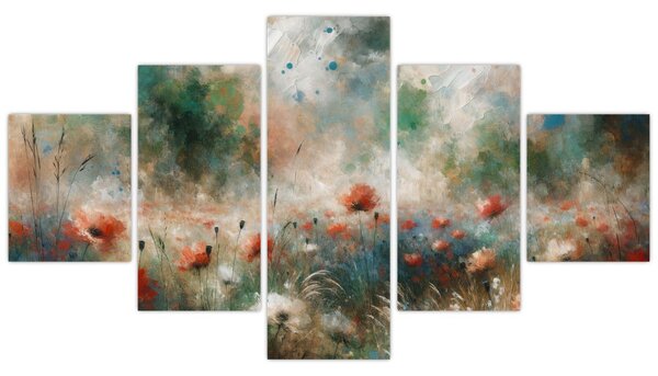 Obraz – Abstrakcja pola z makami (125x70 cm)