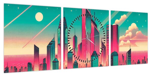 Obraz – Metropolia w stylu pop-art (z zegarem) (90x30 cm)
