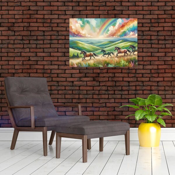 Obraz – Konie galopujące przez krajobraz (70x50 cm)