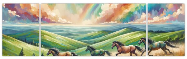 Obraz – Konie galopujące przez krajobraz (170x50 cm)