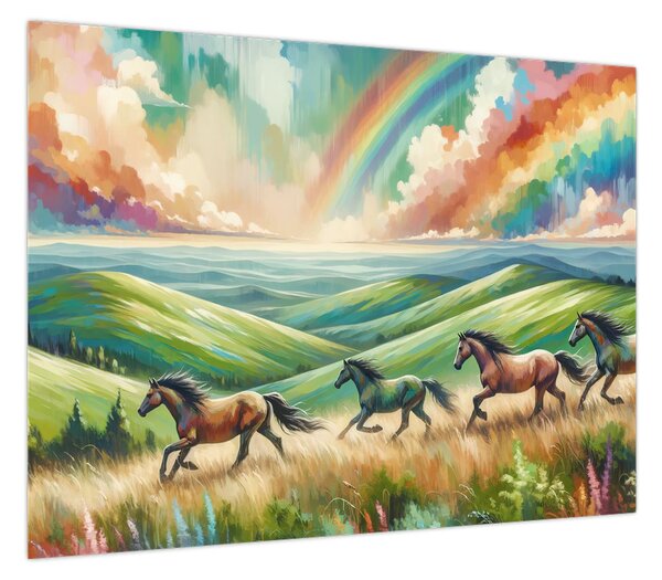 Obraz – Konie galopujące przez krajobraz (70x50 cm)