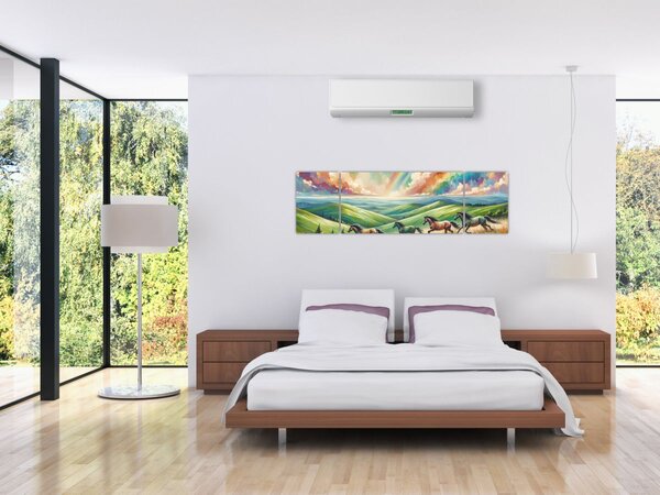 Obraz – Konie galopujące przez krajobraz (170x50 cm)