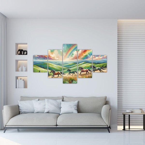 Obraz – Konie galopujące przez krajobraz (125x70 cm)
