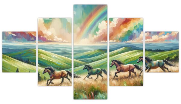 Obraz – Konie galopujące przez krajobraz (125x70 cm)