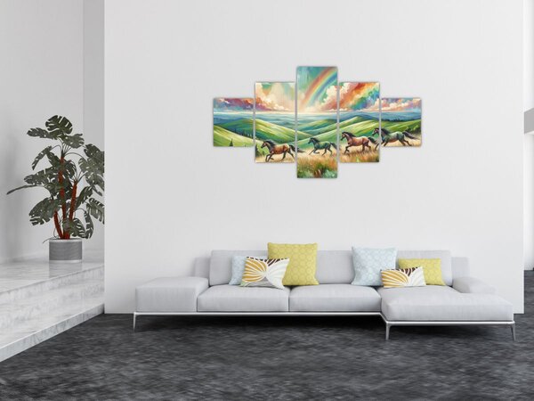 Obraz – Konie galopujące przez krajobraz (125x70 cm)