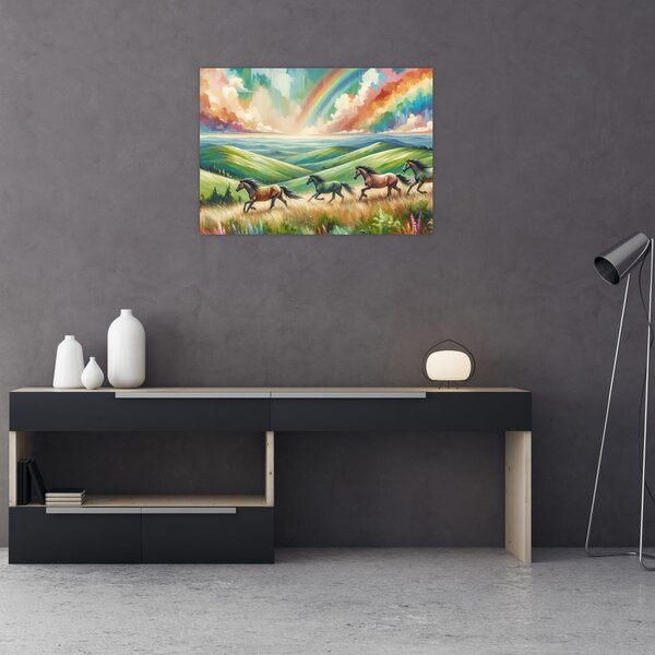 Obraz – Konie galopujące przez krajobraz (70x50 cm)