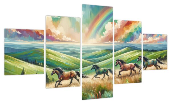 Obraz – Konie galopujące przez krajobraz (125x70 cm)