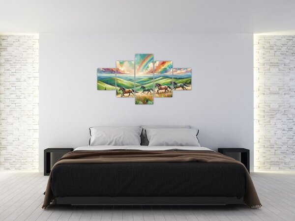 Obraz – Konie galopujące przez krajobraz (125x70 cm)