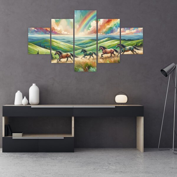 Obraz – Konie galopujące przez krajobraz (125x70 cm)