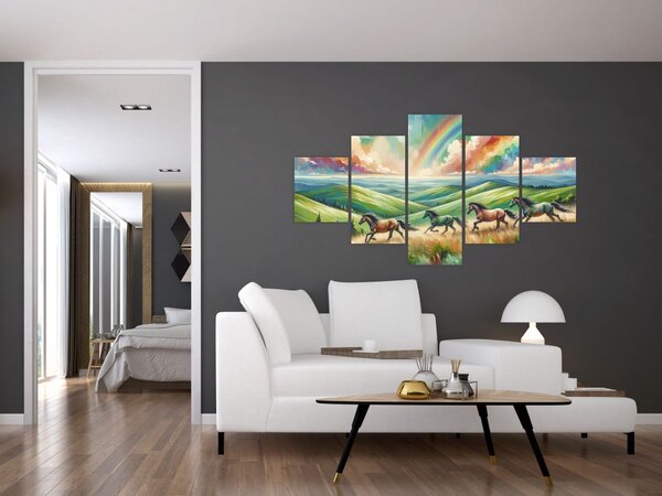 Obraz – Konie galopujące przez krajobraz (125x70 cm)