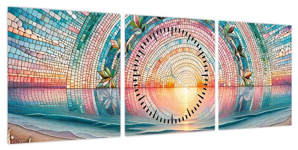Obraz – Mozaika zachodzącego słońca (z zegarem) (90x30 cm)