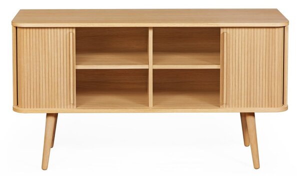 Niska komoda w dekorze dębu z drzwiami przesuwnymi 138x75 cm Rove – Woodman