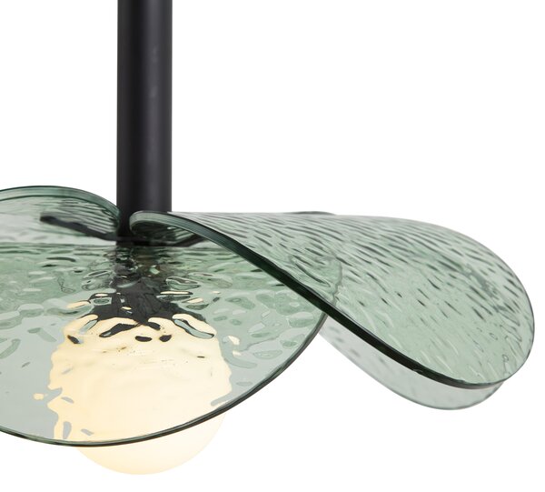Designerska lampa wisząca czarna z zielonym szkłem - Kemner