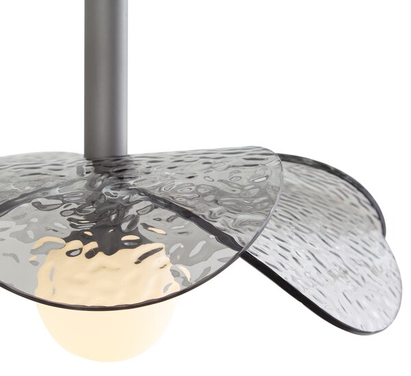 Designerska lampa wisząca srebrna z przydymionym szkłem - Kemner