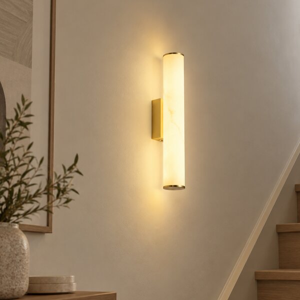 Lampa ścienna Japandi mosiądz i alabaster z 3-stopniową ściemnialną diodą LED - Josephine