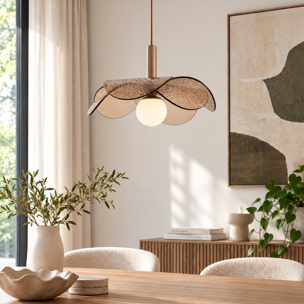 Designerska lampa wisząca ciemny brąz z bursztynowym szkłem - Kemner