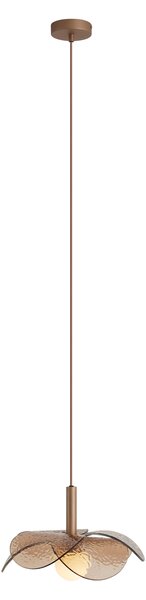Designerska lampa wisząca ciemny brąz z bursztynowym szkłem - Kemner