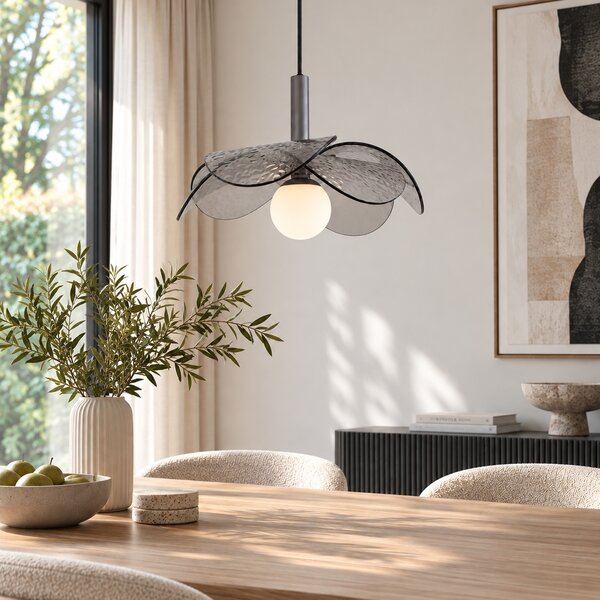 Designerska lampa wisząca srebrna z przydymionym szkłem - Kemner