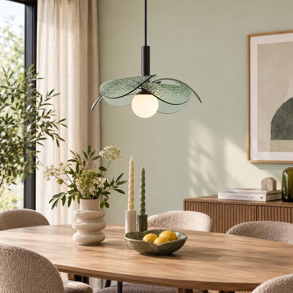 Designerska lampa wisząca czarna z zielonym szkłem - Kemner
