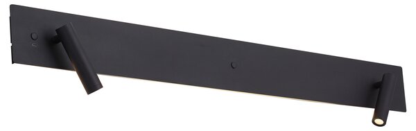Nowoczesny czarny kinkiet dwupunktowy z LED, podświetleniem i USB-C - Longly