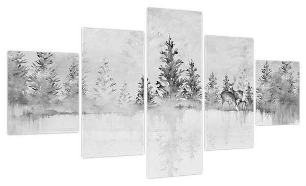 Obraz - Jeleń nad jeziorem (125x70 cm)