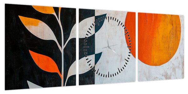 Obraz - Abstrakcja rośliny i słońca (z zegarem) (90x30 cm)