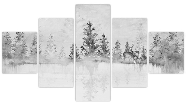 Obraz - Jeleń nad jeziorem (125x70 cm)