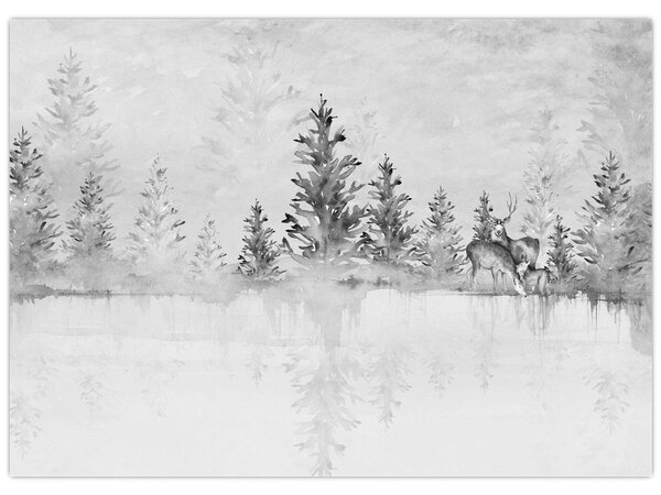 Obraz - Jeleń nad jeziorem (70x50 cm)