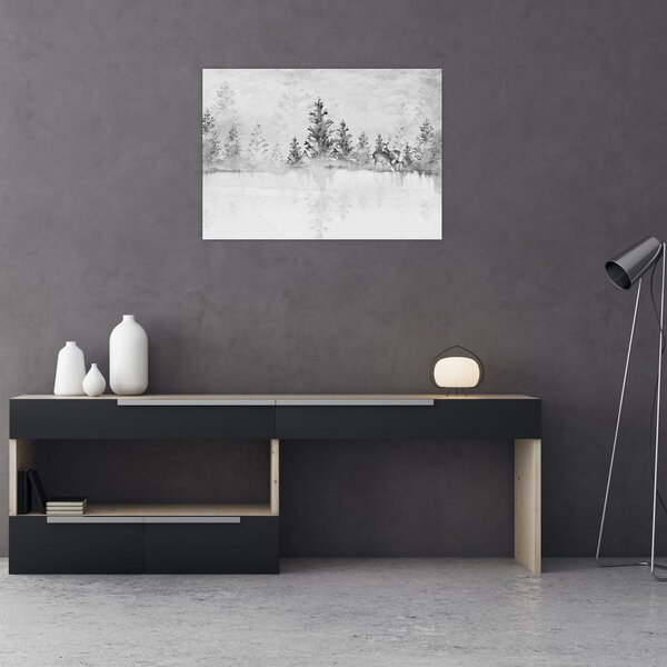 Obraz - Jeleń nad jeziorem (70x50 cm)