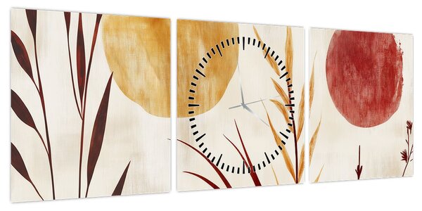 Obraz - Rośliny i okręgi (z zegarem) (90x30 cm)