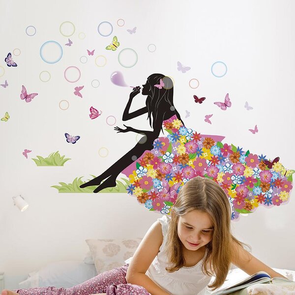 PIPPER | Naklejka na ścianę "Siedząca dziewczynka z motylami" 132x88 cm