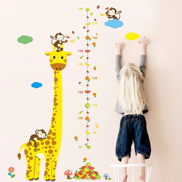 PIPPER | Naklejka na ścianę "Miarka dziecięca - Żyrafa z małpami" 135x86 cm