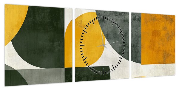 Obraz - Abstrakcja w oliwkowym kolorze (z zegarem) (90x30 cm)