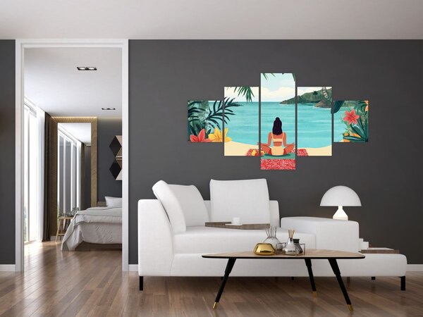 Obraz - Joginka na plaży (125x70 cm)
