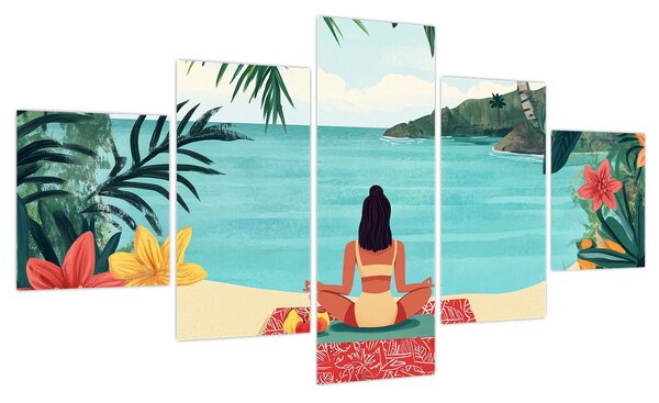 Obraz - Joginka na plaży (125x70 cm)