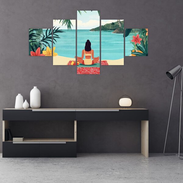 Obraz - Joginka na plaży (125x70 cm)