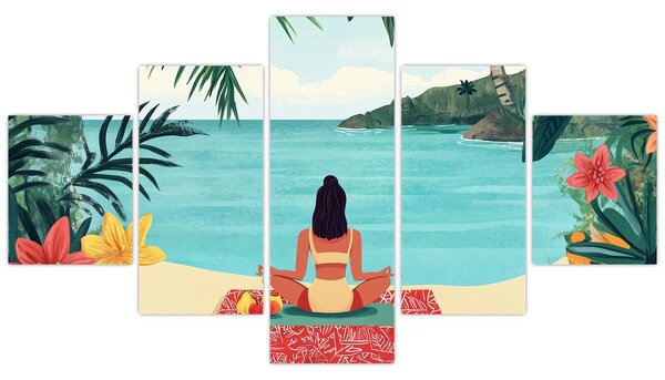 Obraz - Joginka na plaży (125x70 cm)
