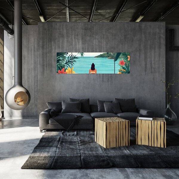 Obraz - Joginka na plaży (170x50 cm)