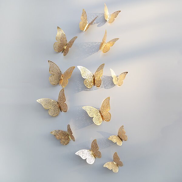 PIPPER | Naklejka na ścianę "Metaliczne motyle - Złote" 12 szt 8-12 cm