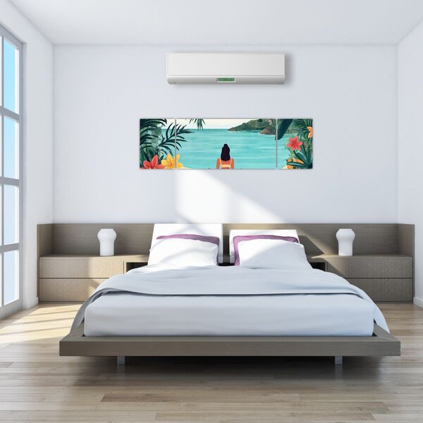 Obraz - Joginka na plaży (170x50 cm)