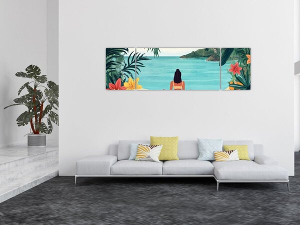 Obraz - Joginka na plaży (170x50 cm)