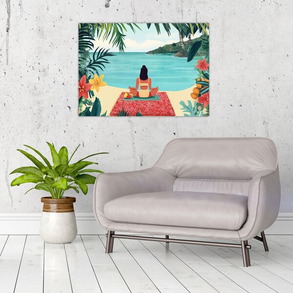 Obraz - Joginka na plaży (70x50 cm)