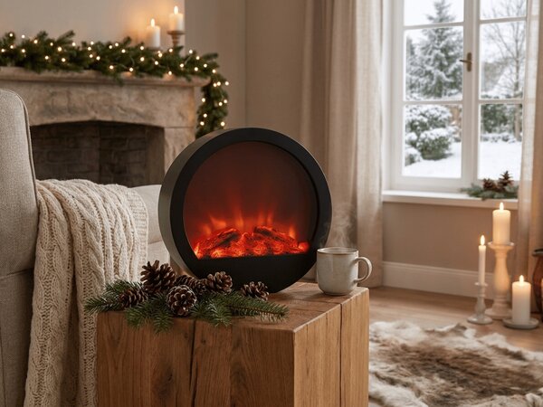 Dekoracja LED okrągły kominek COZY WARM 35x34,5 cm, czarny
