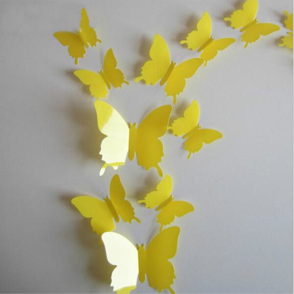 PIPPER | Naklejka na ścianę "Plastikowe motyle 3D - Żółte" 12szt 5-10 cm