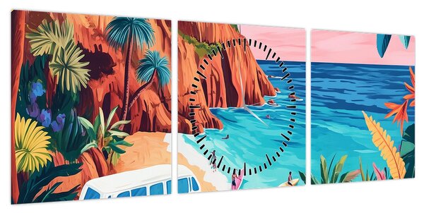 Obraz - Karawan nad oceanem (z zegarem) (90x30 cm)