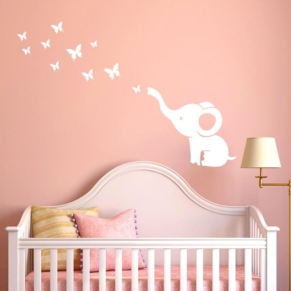 PIPPER | Naklejka na ścianę "Słoniątko z motylami - biała" 100x140 cm