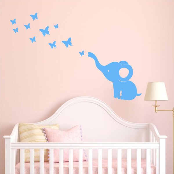 PIPPER | Naklejka na ścianę "Słoniątko z motylami - niebieski" 100x140 cm