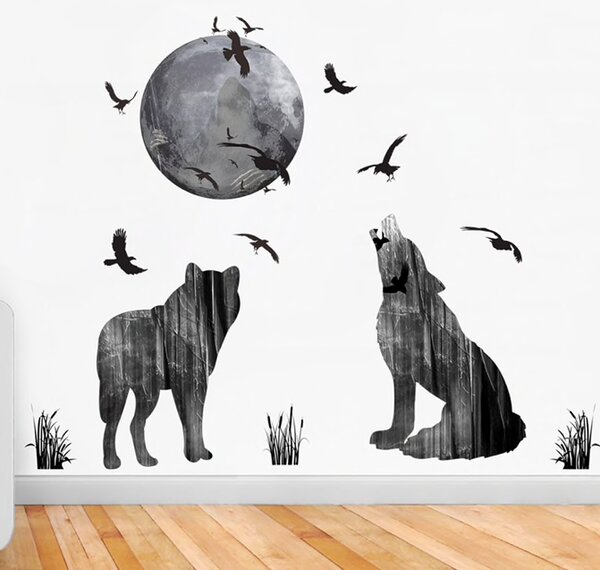 PIPPER | Naklejka na ścianę - "Wilki i Księżyc" 70x85cm